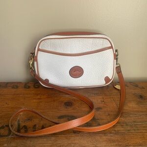 Dooney & Burke purse, classic white and brown, vintage 80’s 90’s pebbled leather